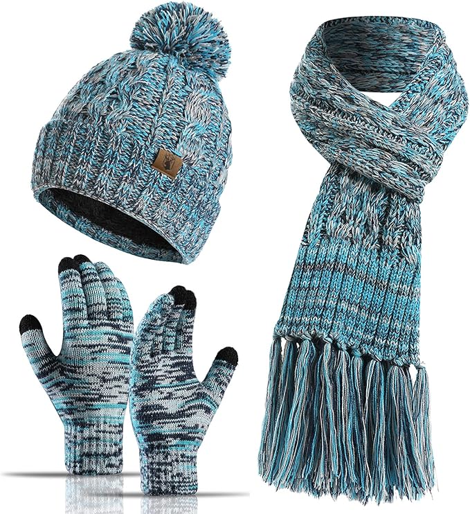 Winter Warm Beanie Hat Scarf and Touchscreen Gloves